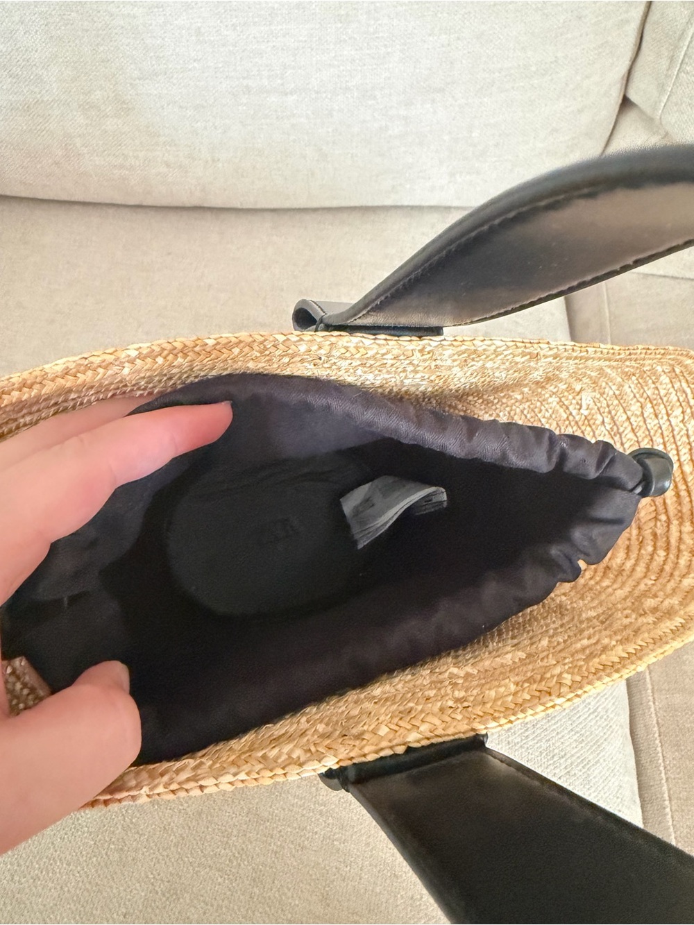 Zara Straw Tote with Black Leather Strap - Picture 3 of 3